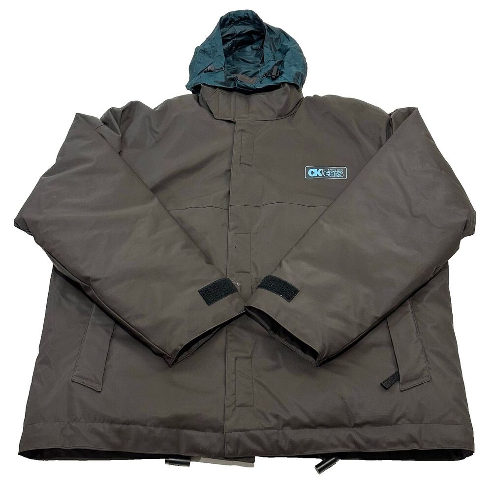 Calvin Klein Jeans Puffer Jacket Brown Teal Hooded, Size L